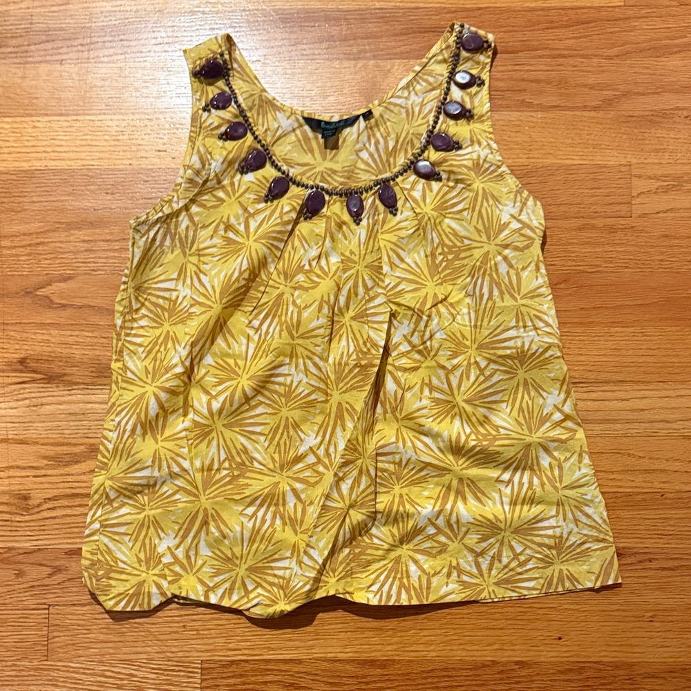 Boden Sunflower Yellow Blouse with Violet Embellishment Details - stunning top
